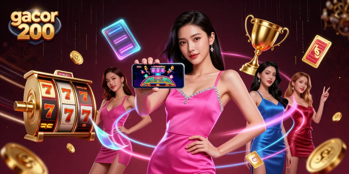 Engage with gacor 200's slot games featuring a confident woman enjoying live dealer action on her smartphone.