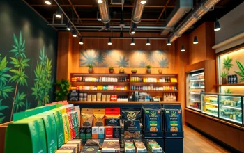 Visit our Weed Store featuring vibrant displays of cannabis products in a welcoming atmosphere.