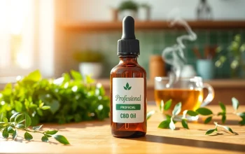 Showcasing a CBD Oil bottle surrounded by herbs and tea to promote natural wellness.