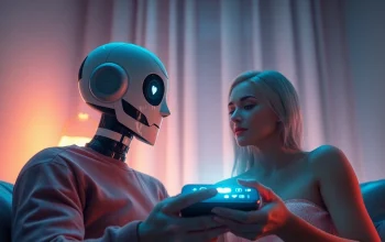 Engaging AI chat sex interaction showcasing a warm digital interface with a friendly character.
