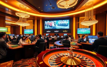 Exciting SBOBET link login betting scene with gamblers at a casino sportsbook.