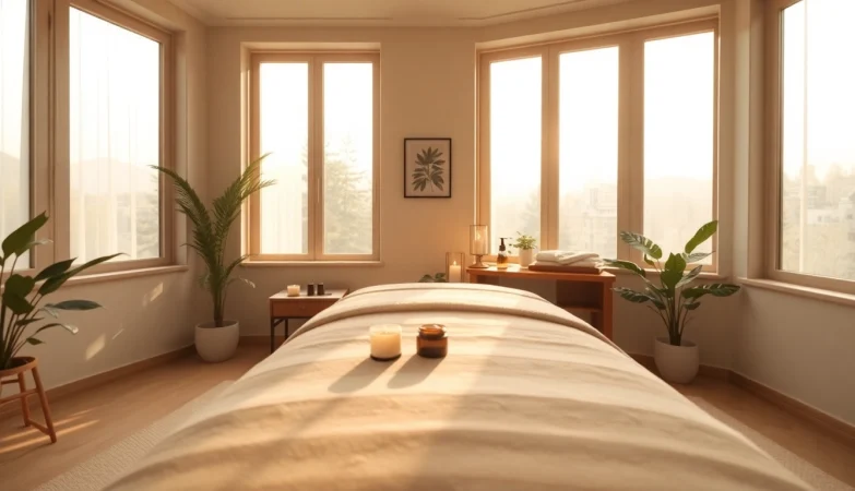 최고의 휴식을 위한 마사지 테이블과 촛불이 있는 차분한 오산출장마사지 분위기