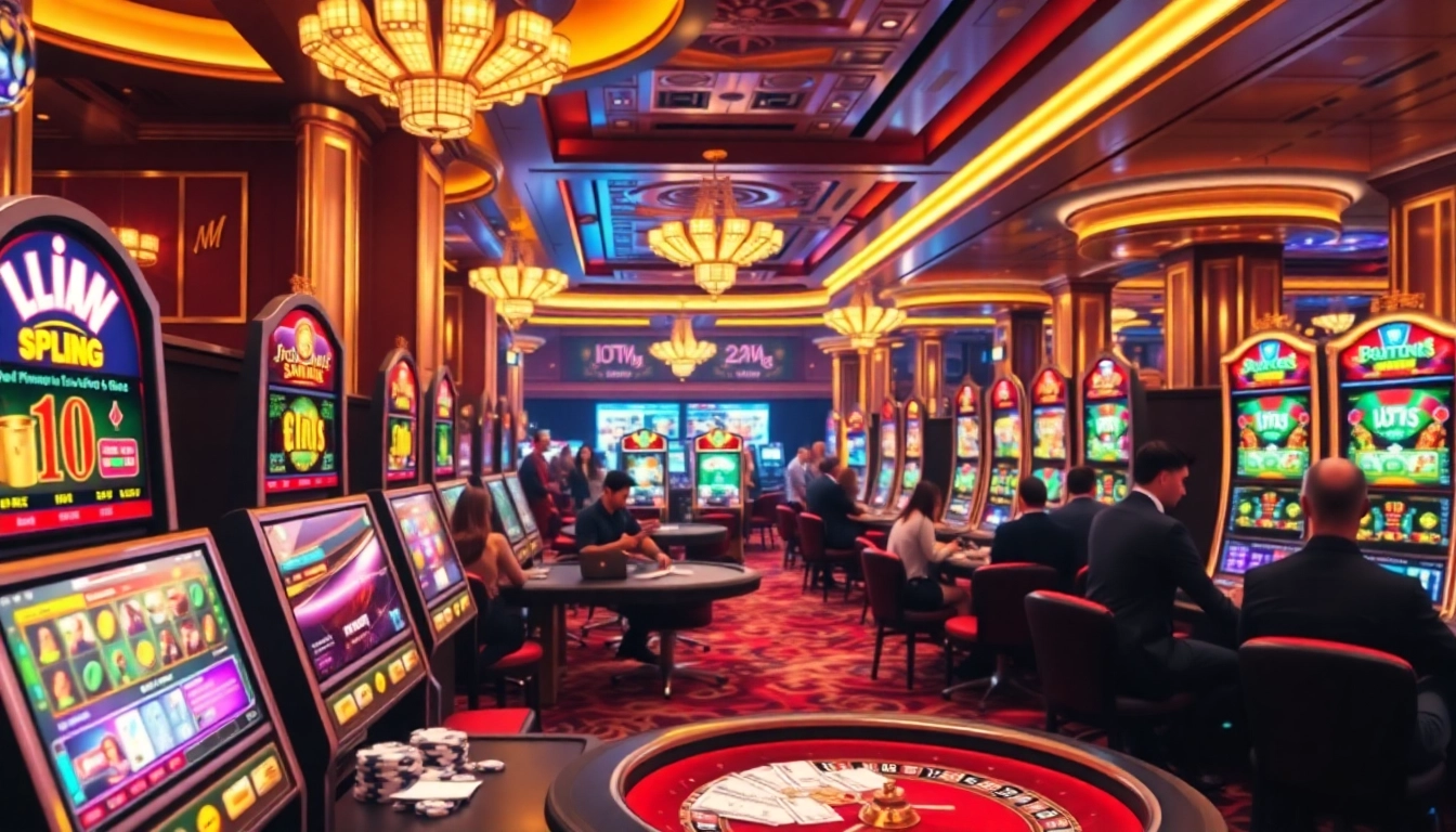 Players enjoying an exciting atmosphere at IDN Slot machines in a luxurious casino setting.
