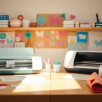 Silhouette vs Cricut machines comparison in a bright crafting workspace with crafting materials.