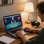 Engaging in online poker with oli4d alternatif during an exciting home gaming session.