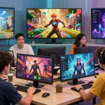 Engaging scene of users interacting in the Status AI app showcasing diverse fandoms and AI characters.