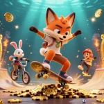 Engage in thrilling gameplay with rr88, featuring a dynamic scene of colorful 3D casino characters amidst treasures.