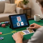 Engaged player enjoying fun88 live poker on tablet with colorful game interface.