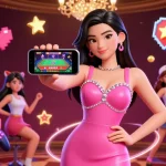 Engage with UFABET's thrilling live dealer casino experience, showcased by a stylish Asian woman in vibrant attire.