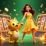 Vivez des gains instantanés avec casino en ligne retrait immédiat mettant en vedette une femme asiatique joyeuse et un chat chanceux.