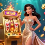Alo8 rewards players with exciting casino experiences, celebrating wins beside a dazzling jackpot machine.