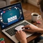 Engaged player strategizing in online poker game on 3win com