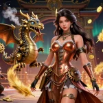 Faites l'expérience de gains excitants au casino en ligne retrait immédiat avec une magnifique femme steampunk et un dragon mécanique.