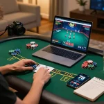 Player strategizing at home with a laptop open to 789 club blackjack game
