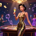 Experience the thrilling games at 23win with an elegant Asian woman in a luxurious casino setting.