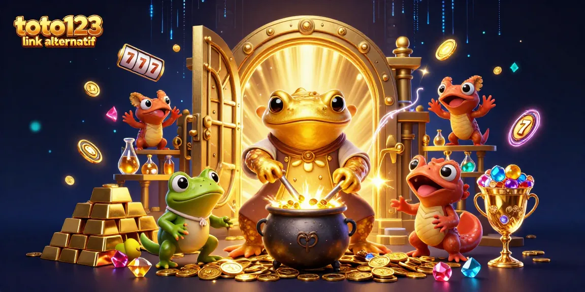 Experience the thrill of gambling with toto123 link alternatif in an ultra-detailed 3D casino scene overflowing with gold.