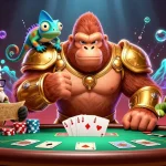 Tải Sunwin and enjoy an exciting poker scene, featuring a powerful gorilla king and vibrant game elements.