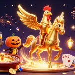 Play thrilling games at 7M casino with golden rooster characters in a vibrant scene.