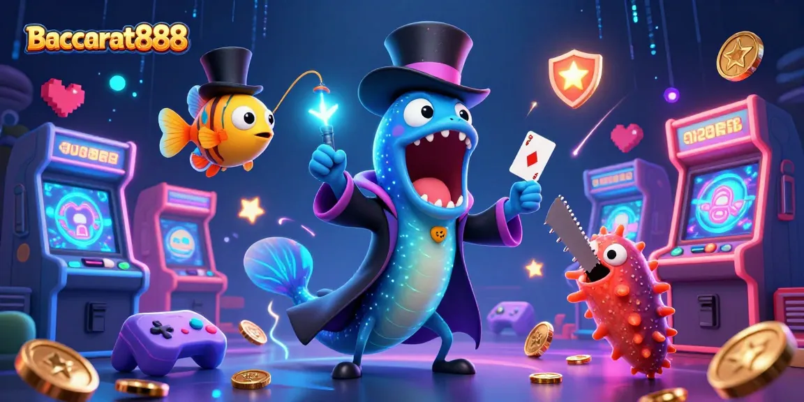 Experience Baccarat888 magic with a dazzling eel and anglerfish at a colorful casino!
