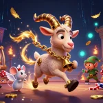 Engaging slot besar illustration featuring a festive Krampus goat at a chaotic casino game