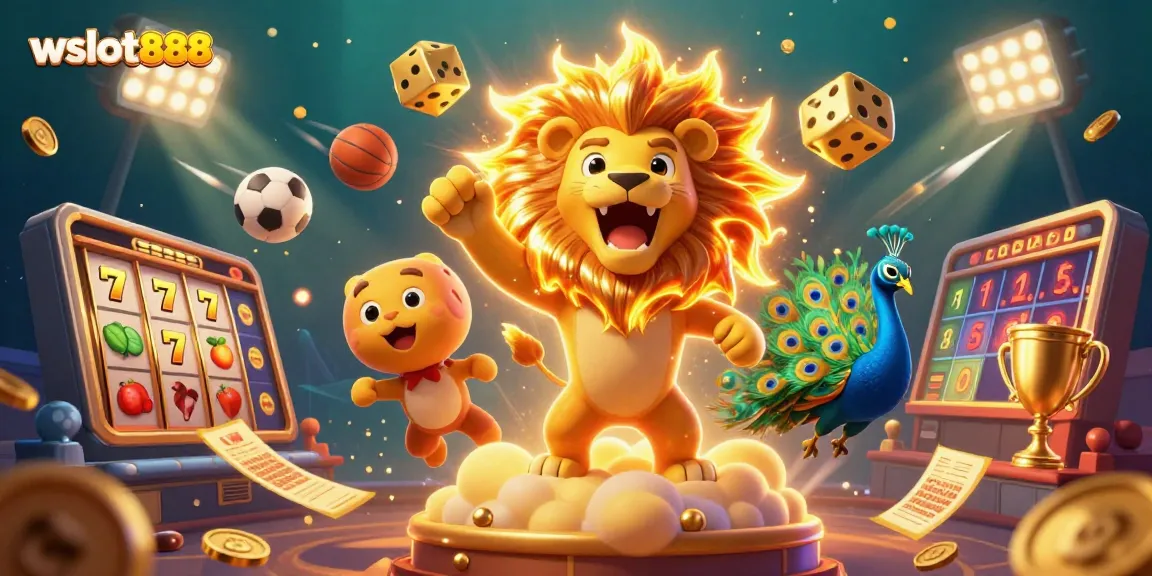 Permainan slot online di wslot888 dengan karakter kartun dan elemen kasino yang dinamis.