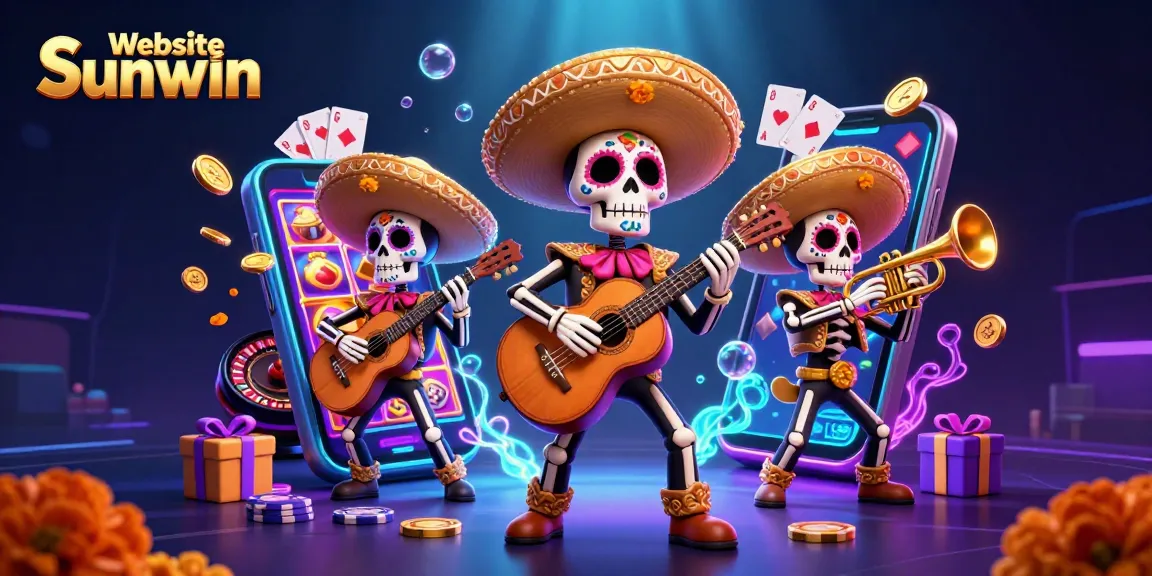 Engage with exciting gameplay at Website Sunwin featuring Day of the Dead mariachi band and vibrant casino elements.