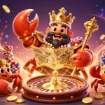Experience the thrill of Mapan777 with a vibrant casino scene featuring a golden crab emperor.