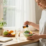 Ministry of Cannabis CBD oil tincture in a wellness-oriented kitchen scene promoting natural health.