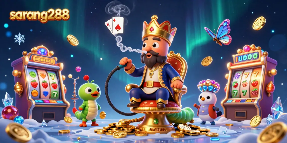 Sekilas permainan seru sarang288 dengan karakter kartun dan mesin slot berkilau.