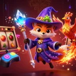 Engage with the magical world of toto 4d in a vibrant casino scene featuring a wizard fox and phoenix.