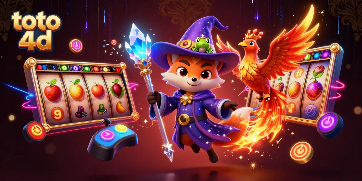 Engage with the magical world of toto 4d in a vibrant casino scene featuring a wizard fox and phoenix.