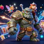 Experience thrilling slot gameplay with a magical golem, fairy, and hamster knight in action.