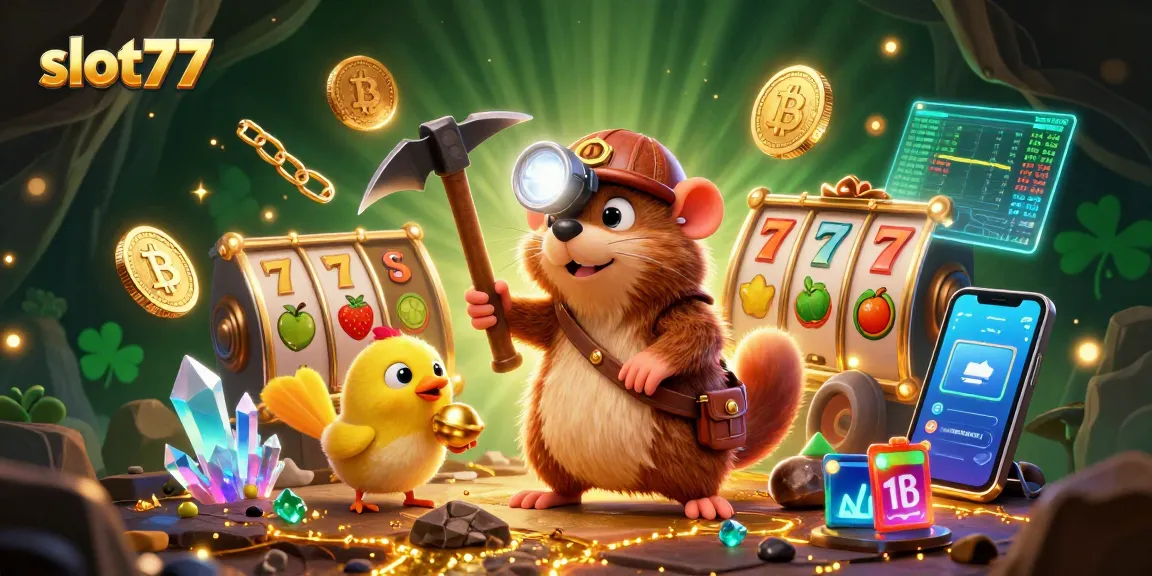 Permainan slot77 dengan karakter unik dalam ilustrasi 3D mendebarkan, menampilkan nuansa kasino.
