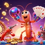 Socolivetv10 showcases an exciting casino scene with a vibrant cartoon-style illustration of ocean characters amidst dazzling gambling action.