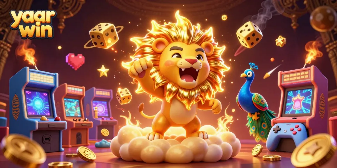 Experience thrilling wins with yaar win, featuring a roaring lion and dynamic casino elements.