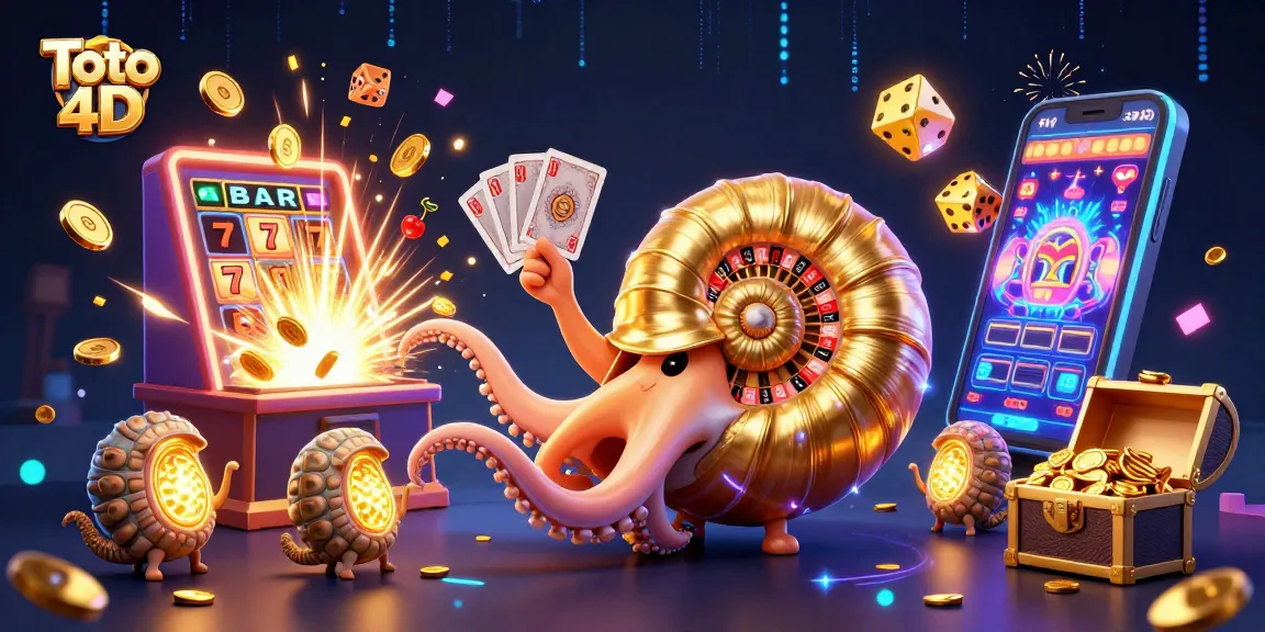 Engage with Toto 4D in this vibrant 3D casino scene featuring a mega jackpot and glowing elements.