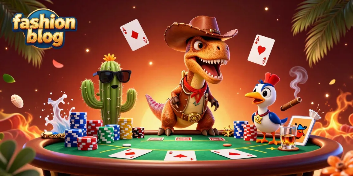 Engaging fashion blog illustration featuring a cowboy dinosaur and poker elements.