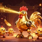 Engage in thrilling gameplay with daftar spaceman88 featuring a futuristic rooster robot amidst vibrant casino action.