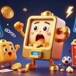 Bettors enjoy a thrilling parlay jackpot with a lively slot machine and cheering sidekicks.