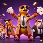 Engage with agen judi bola through exciting betting scenes in a vibrant, cartoon-style casino illustration.