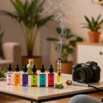 Weed vape enjoyment in a cozy indoor setting showcasing THC vape e-liquids.